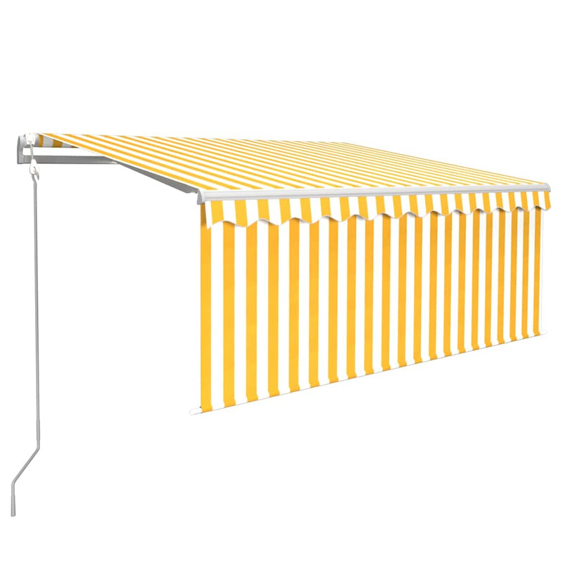 Copertină retractabilă automat cu stor, galben & alb, 3x2,5 m
