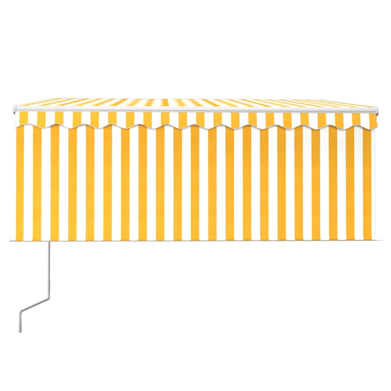 Copertină retractabilă automat cu stor, galben & alb, 3x2,5 m