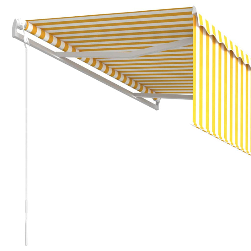Copertină retractabilă automat cu stor, galben & alb, 3x2,5 m
