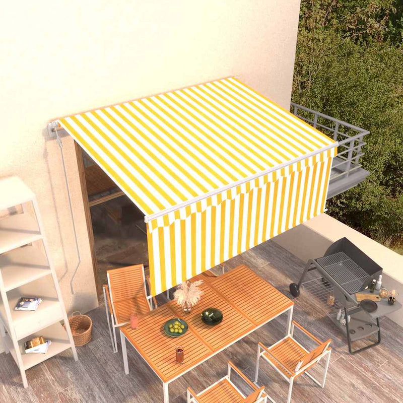 Copertină retractabilă automat cu stor, galben & alb, 3x2,5 m