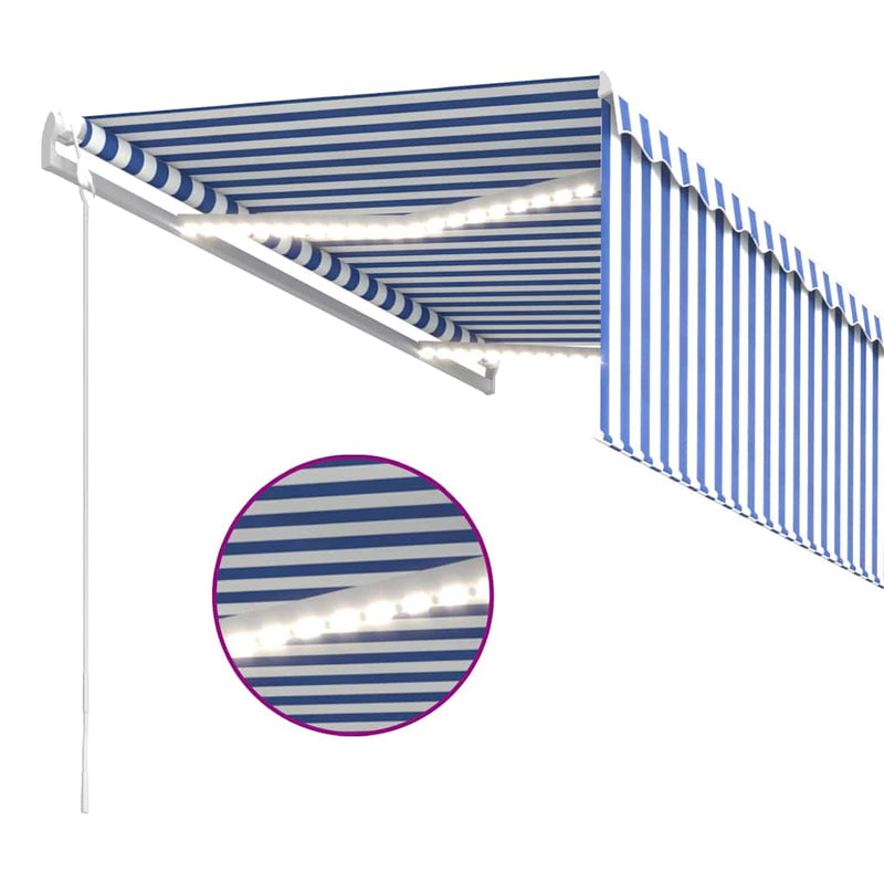 Copertină automată cu stor&LED&senzor vânt albastru&alb 3x2,5 m