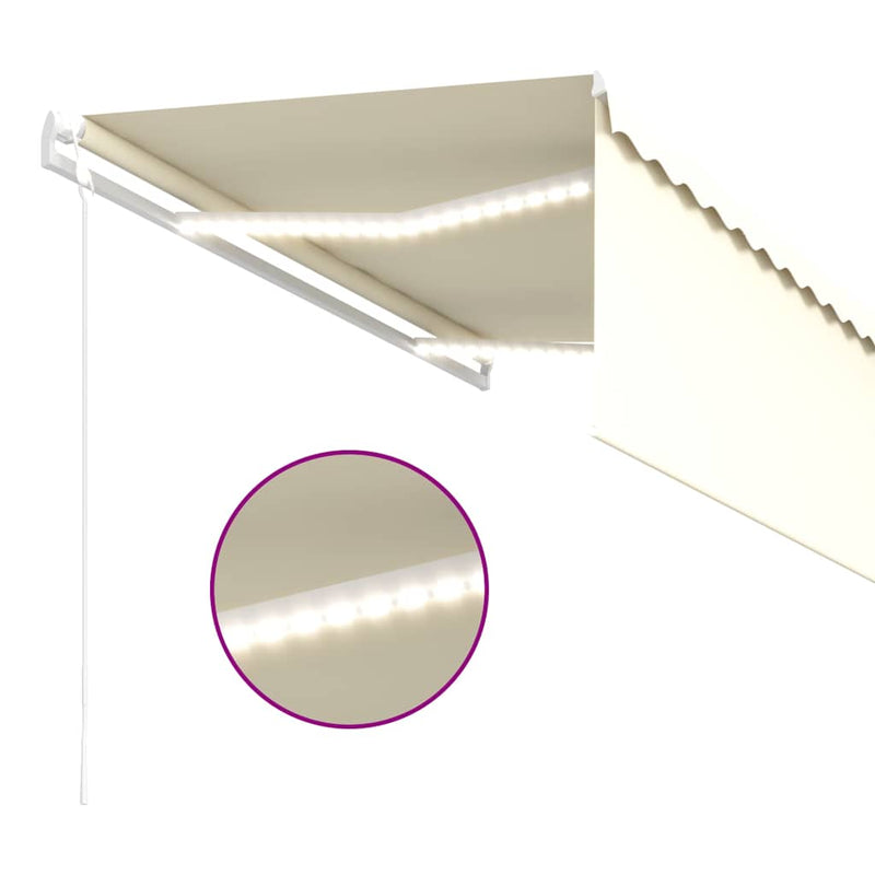 Copertină automată cu stor & senzor vânt & LED, crem, 3x2,5 m