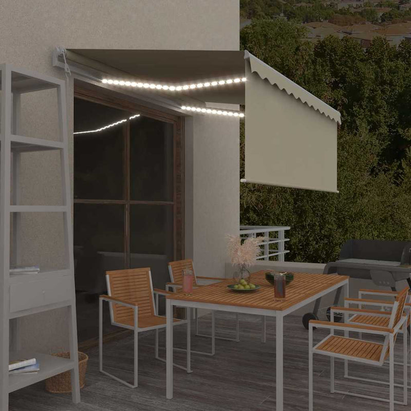 Copertină automată cu stor & senzor vânt & LED, crem, 3x2,5 m