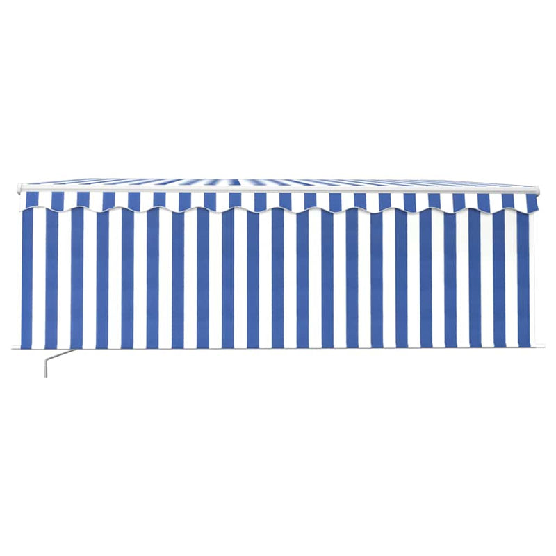 Copertină retractabilă manual cu stor&LED, albastru&alb, 4x3 m