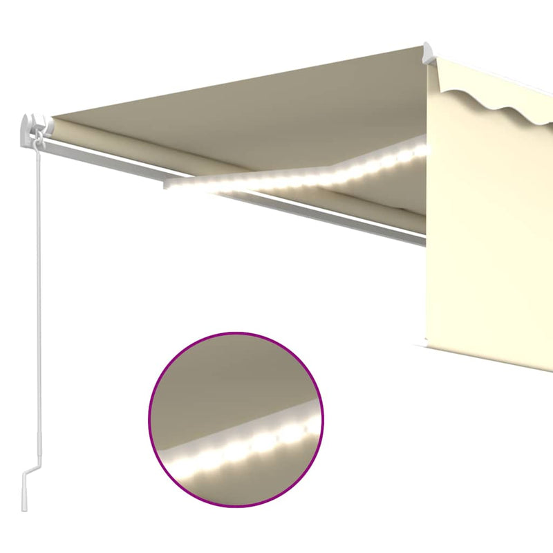 Copertină retractabilă manual cu stor & LED, crem, 4x3 m