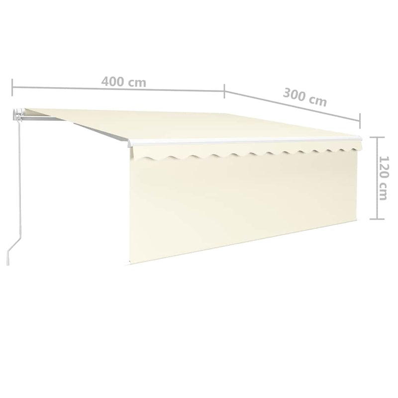 Copertină retractabilă manual cu stor & LED, crem, 4x3 m