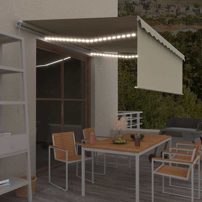 Copertină retractabilă manual cu stor & LED, crem, 4x3 m