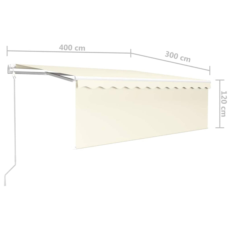 Copertină retractabilă automat cu stor, crem, 4x3 m