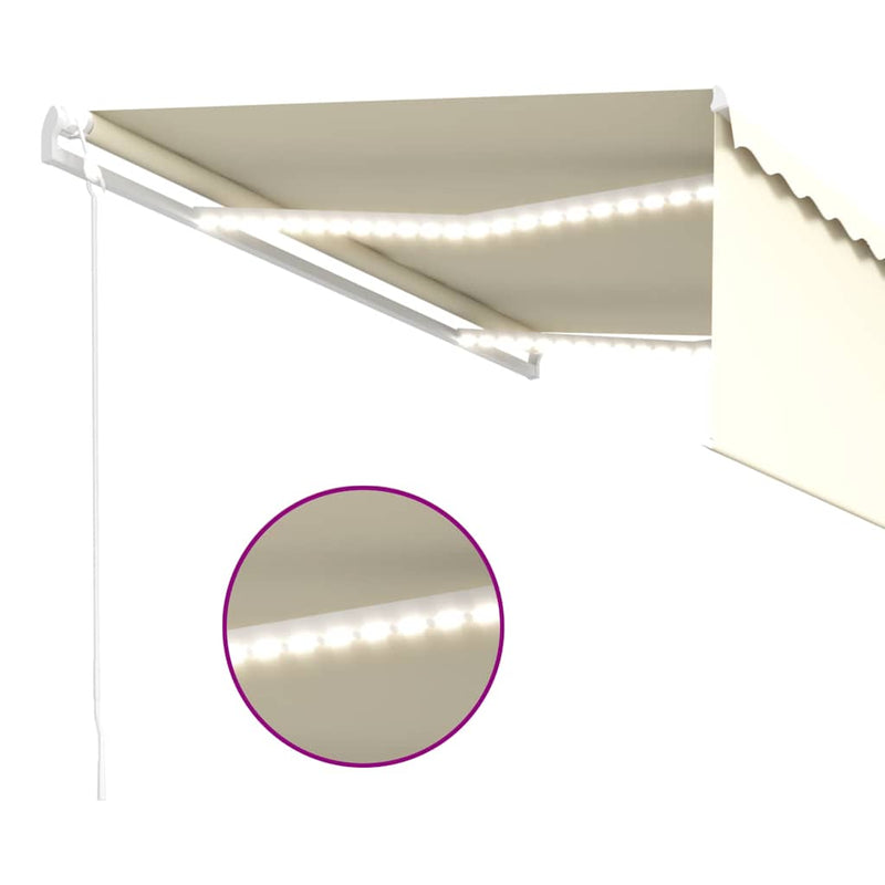 Copertină automată cu stor&senzor vânt&LED, crem, 4x3 m
