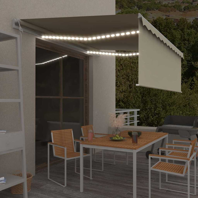 Copertină automată cu stor&senzor vânt&LED, crem, 4x3 m