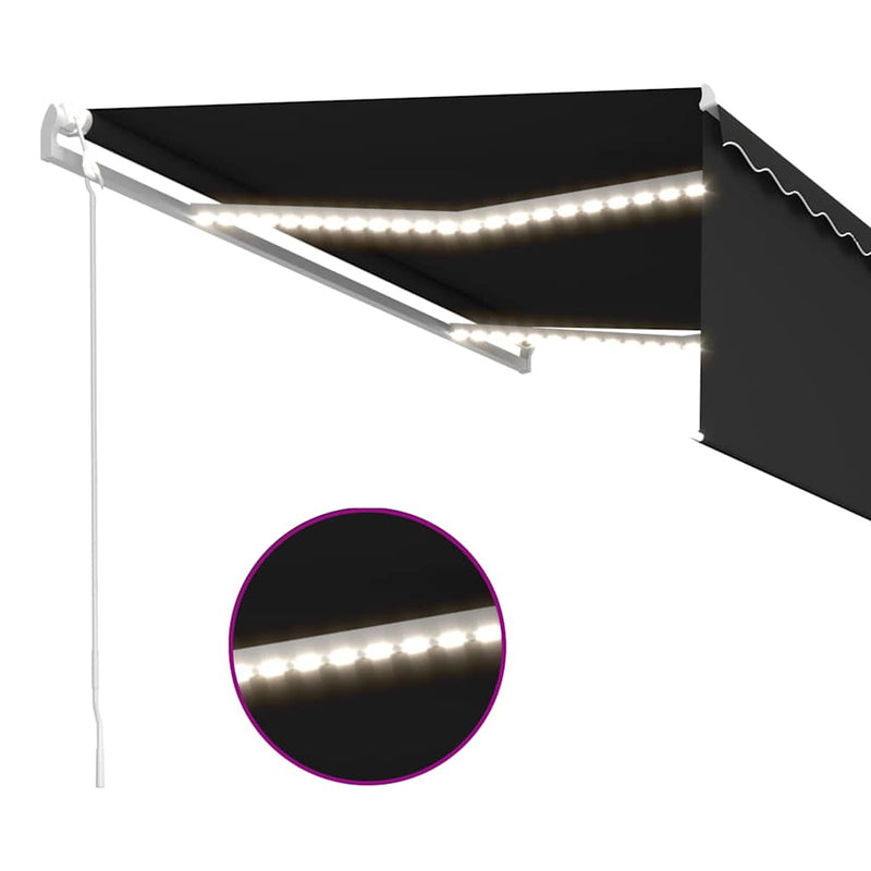 Copertină automată cu stor&senzor vânt&LED, antracit, 4,5x3 m