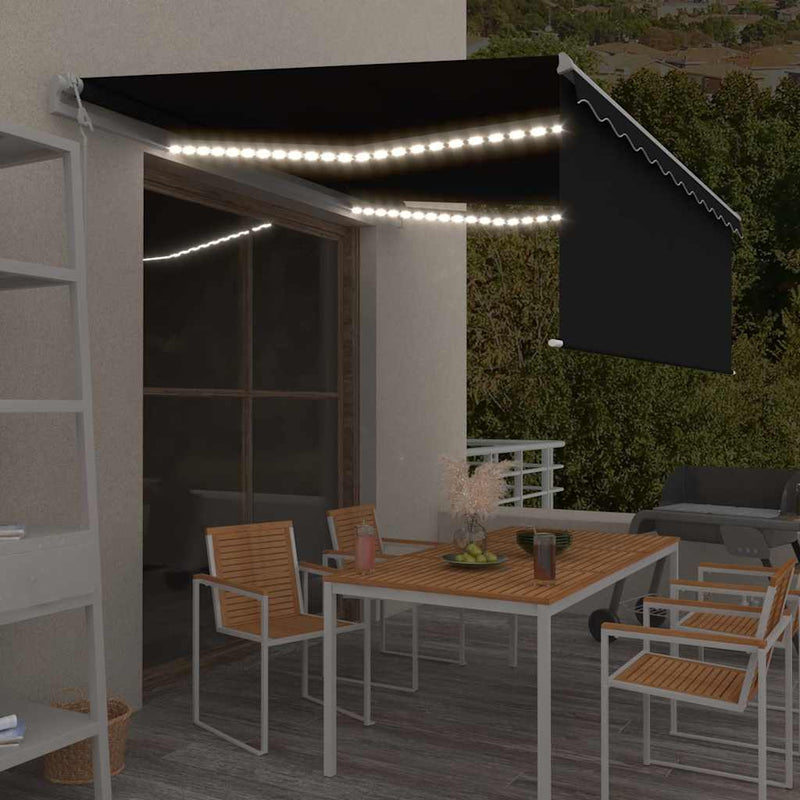 Copertină automată cu stor&senzor vânt&LED, antracit, 4,5x3 m