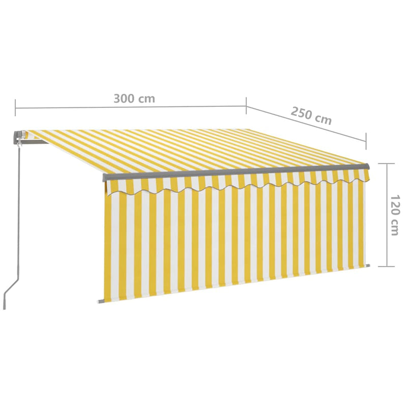 Copertină retractabilă manual cu stor, galben & alb, 3x2,5 m