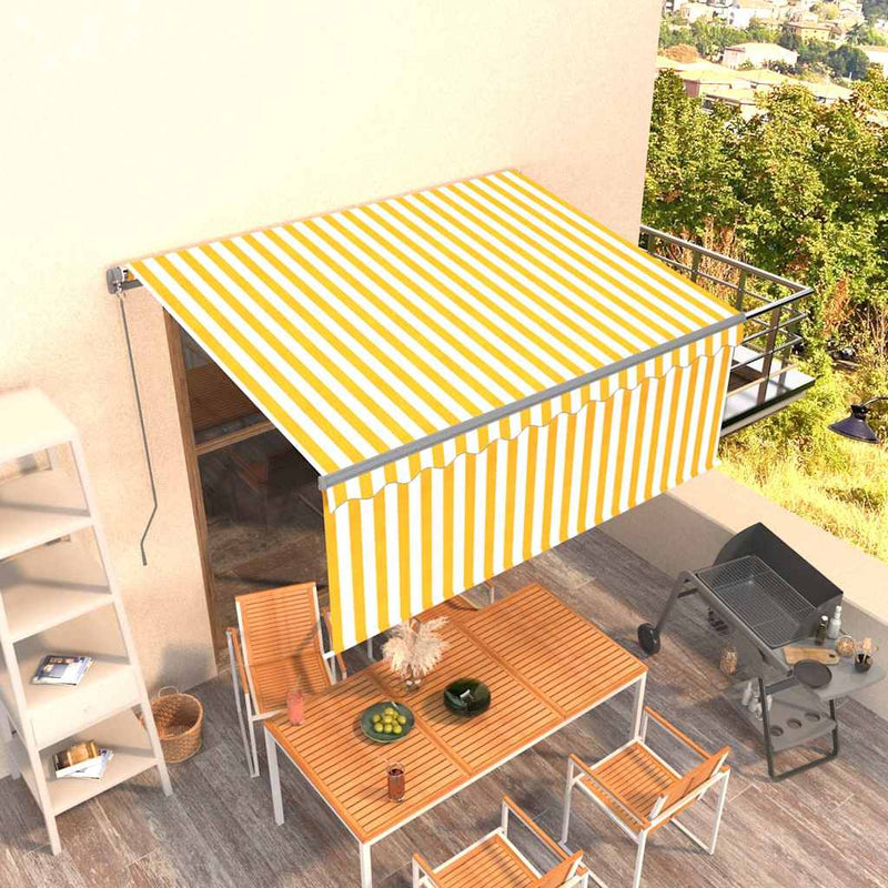 Copertină retractabilă manual cu stor, galben & alb, 3x2,5 m