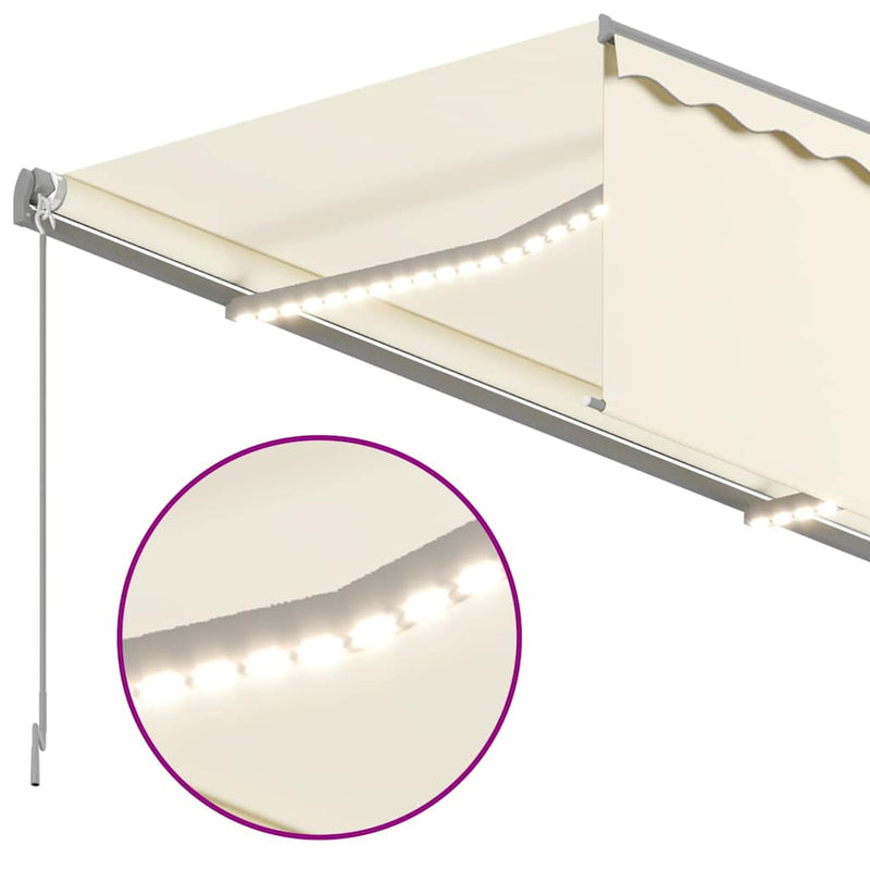 Copertină retractabilă manual cu stor&LED, crem, 3x2,5 m