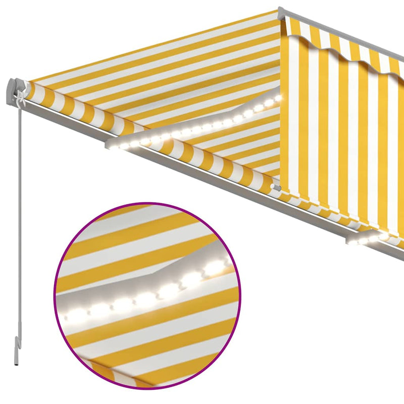 Copertină retractabilă manual cu stor&LED, galben & alb 3x2,5 m