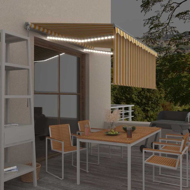 Copertină retractabilă manual cu stor&LED, galben & alb 3x2,5 m