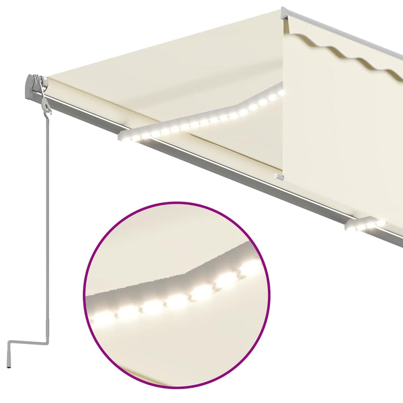 Copertină automată cu stor&LED&senzor de vânt, crem, 3x2,5 m
