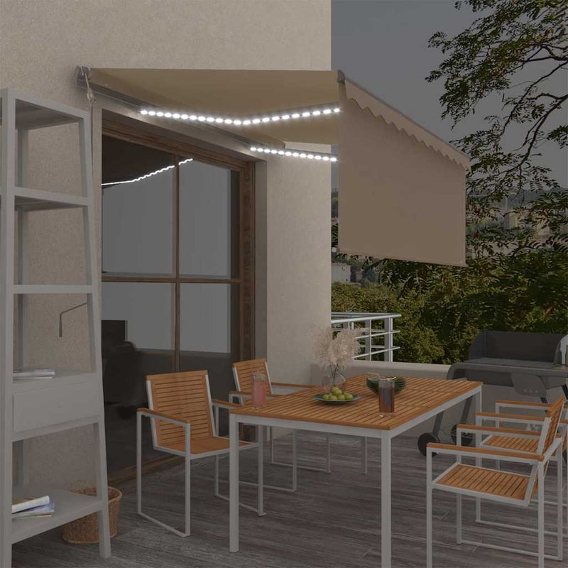 Copertină automată cu stor&LED&senzor de vânt, crem, 3x2,5 m