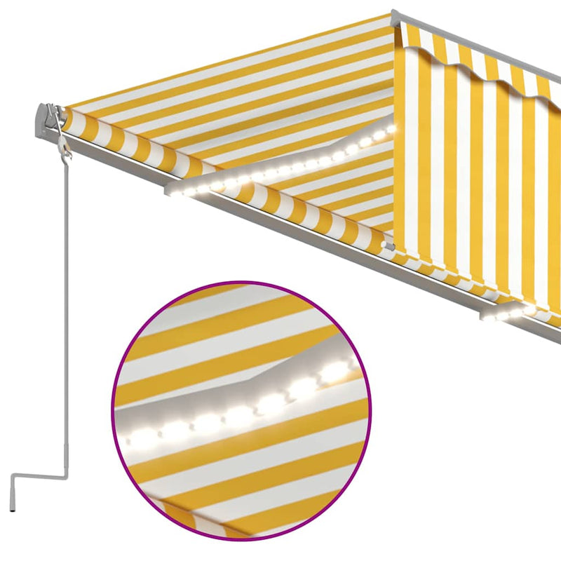 Copertină automată cu stor&LED&senzor vânt albastru&alb 3x2,5 m