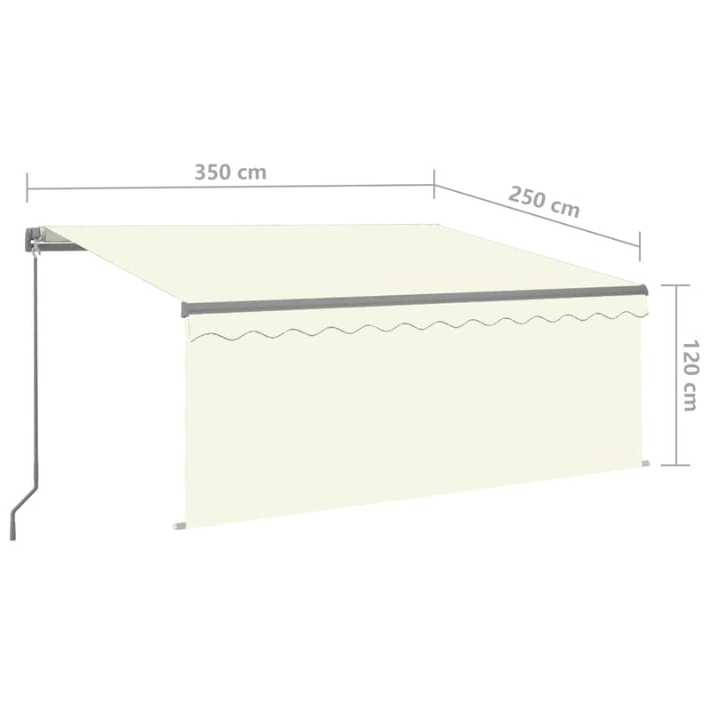 Copertină retractabilă manual cu stor&LED, crem, 3,5x2,5 m