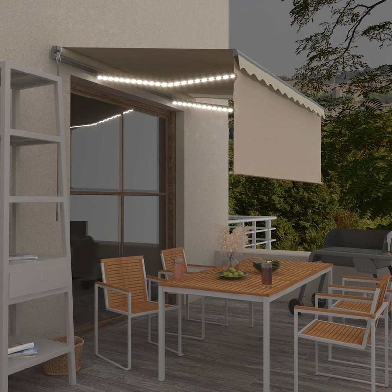 Copertină retractabilă manual cu stor&LED, crem, 3,5x2,5 m