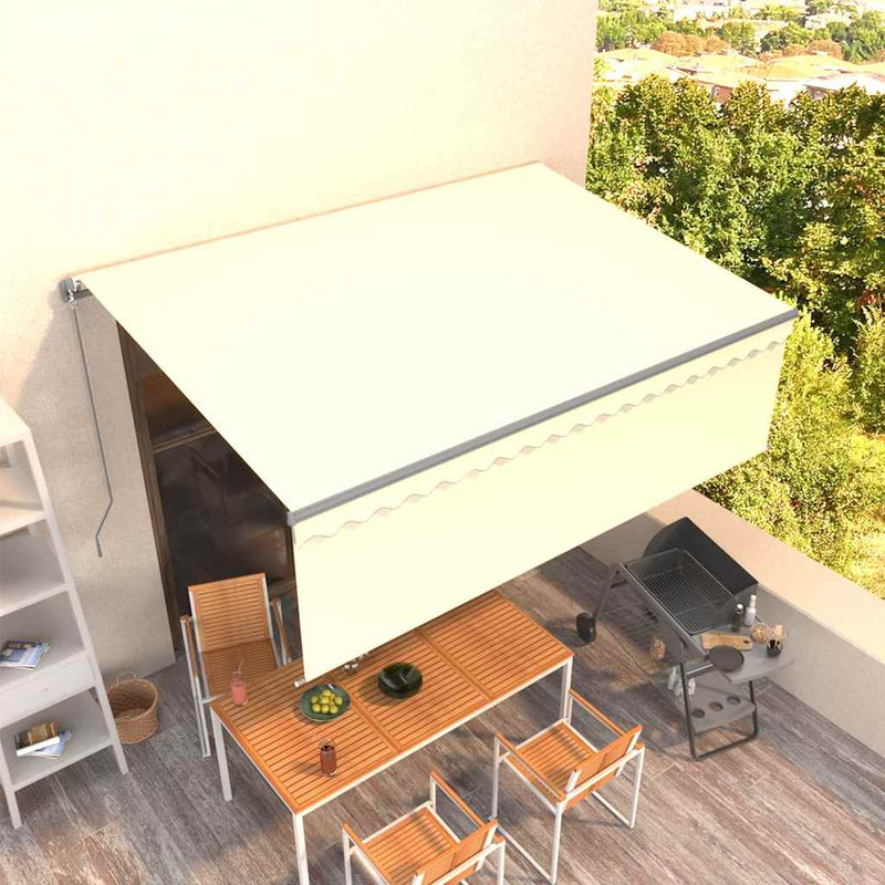 Copertină retractabilă manual cu stor, crem, 4x3 m