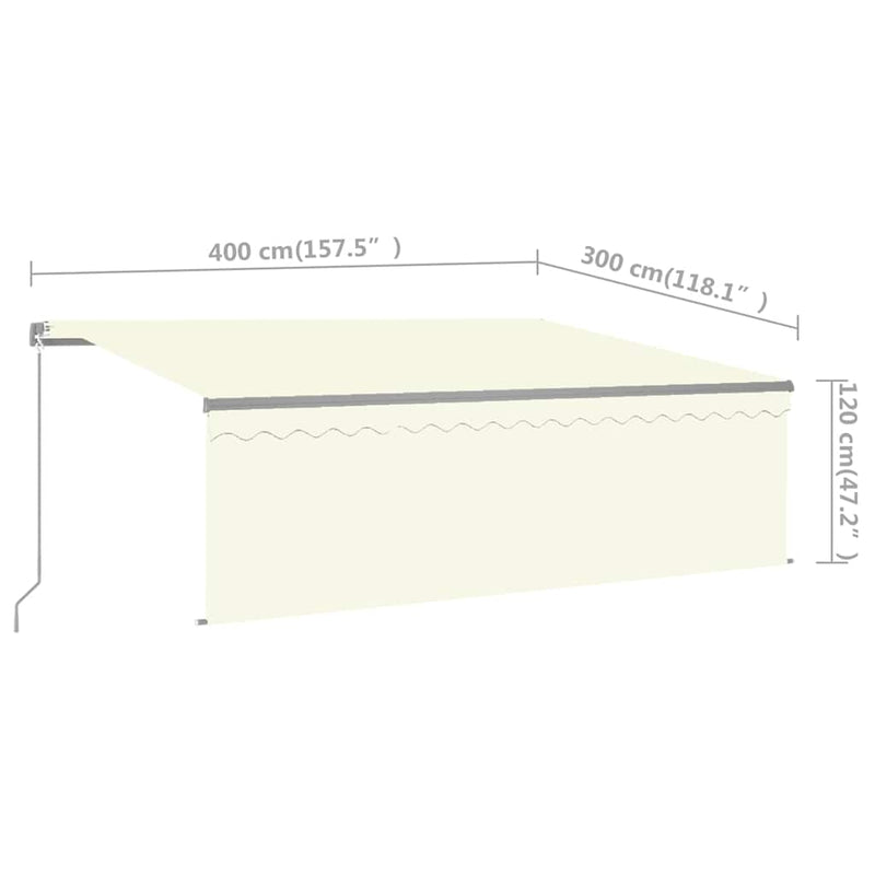 Copertină retractabilă manual cu stor & LED, crem, 4x3 m