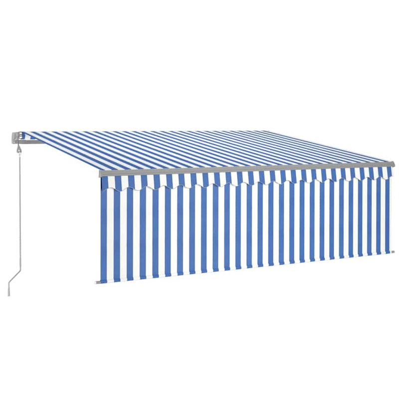 Copertină retractabilă automat cu stor, albastru & alb, 4x3 m