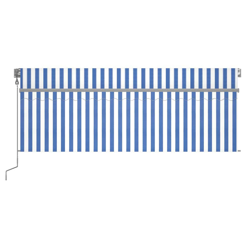 Copertină retractabilă automat cu stor, albastru & alb, 4x3 m