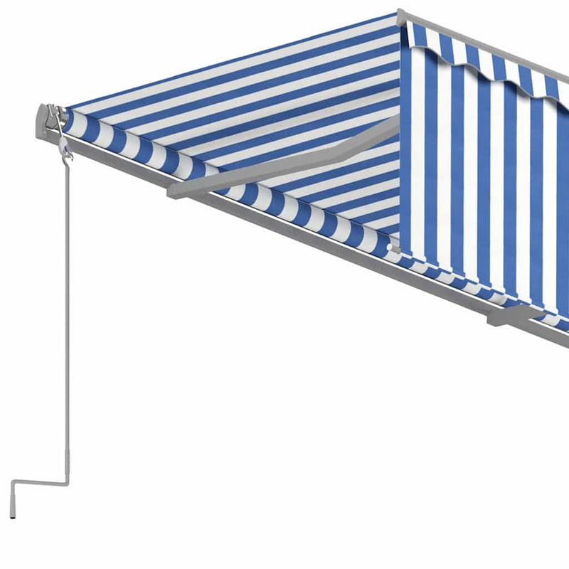 Copertină retractabilă automat cu stor, albastru & alb, 4x3 m