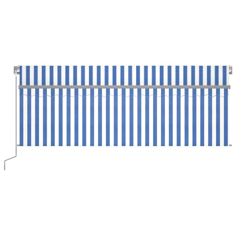 Copertină retractabilă manual cu stor, albastru&alb, 4,5x3 m