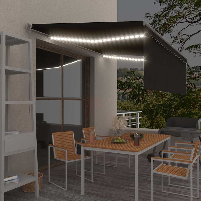 Copertină retractabilă manual cu stor&LED, antracit, 4,5x3 m
