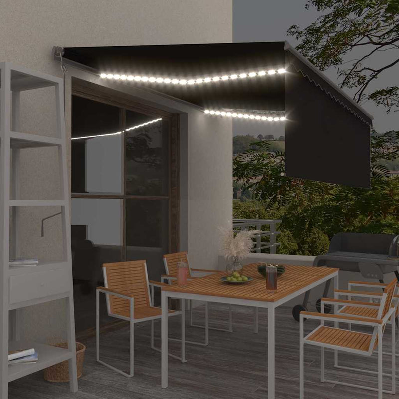 Copertină automată cu stor senzor vânt LED, antracit, 4,5x3 m