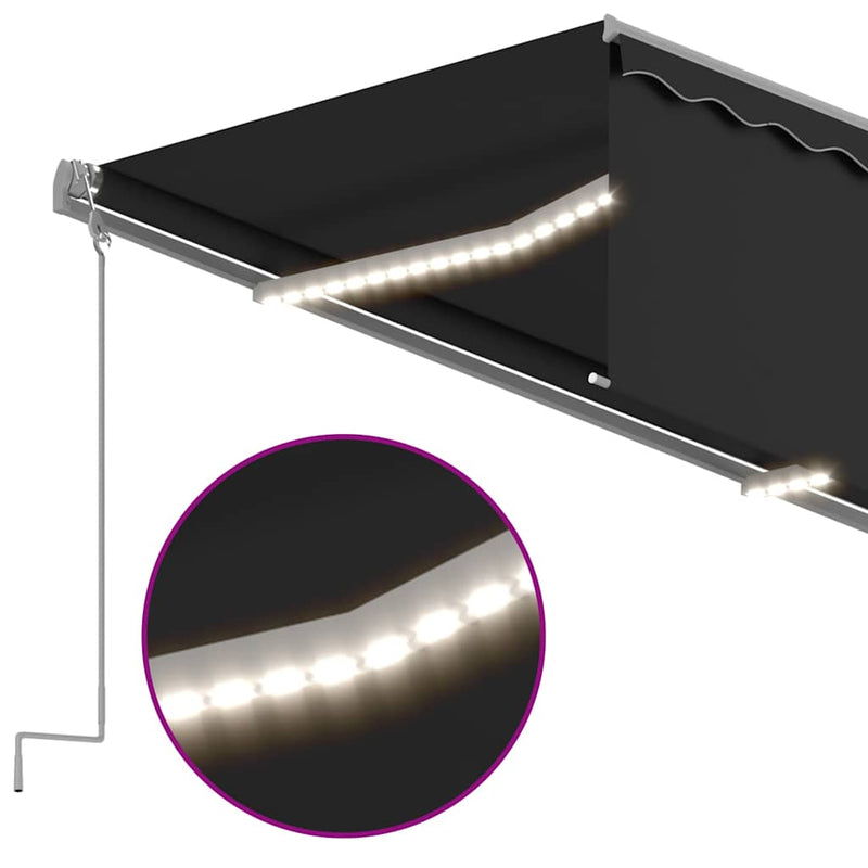 Copertină retractabilă manual cu stor&LED, antracit, 5x3 m