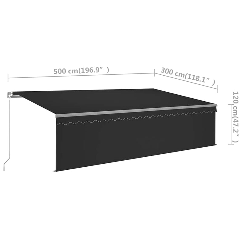 Copertină retractabilă manual cu stor&LED, antracit, 5x3 m