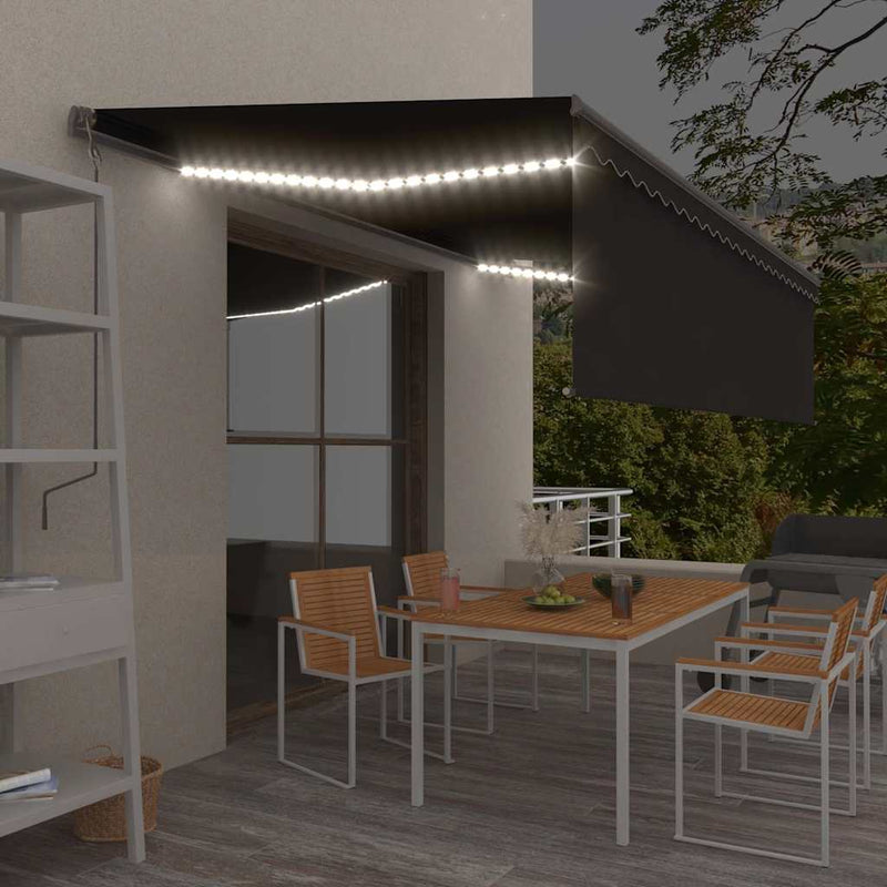 Copertină retractabilă manual cu stor&LED, antracit, 5x3 m