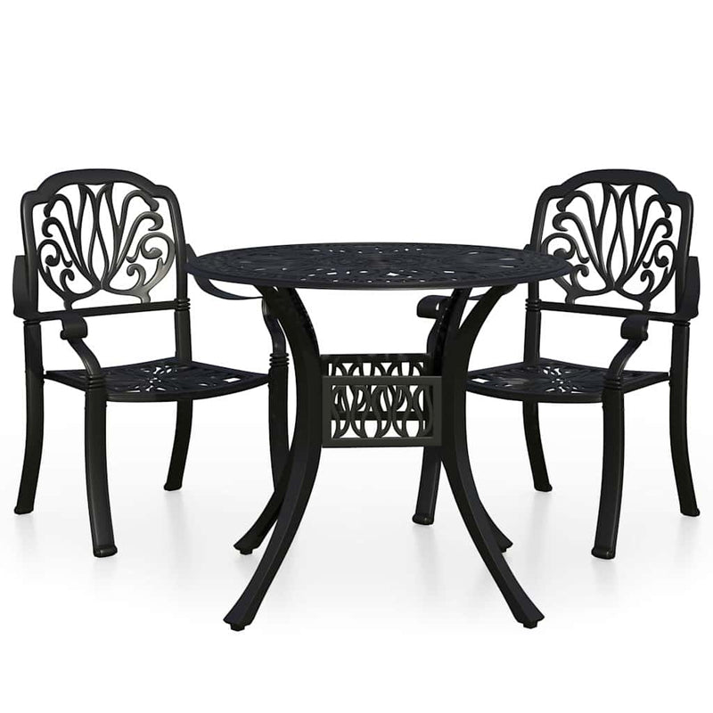 Set mobilier bistro, 3 piese, negru, aluminiu turnat