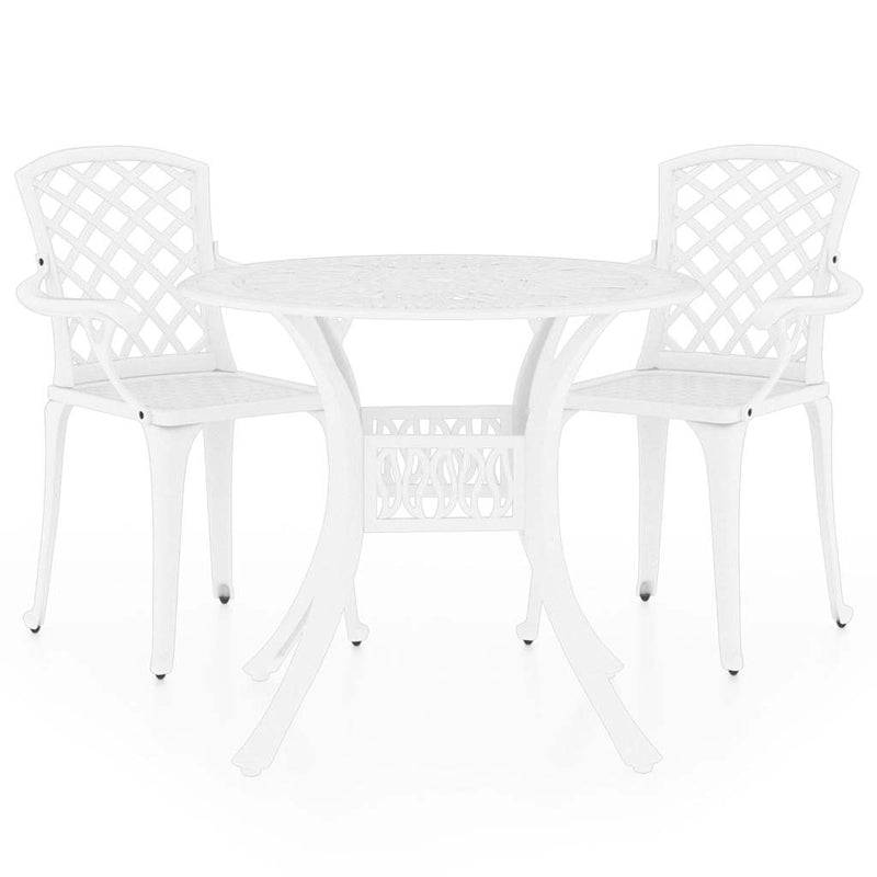 Set mobilier bistro, 3 piese, alb, aluminiu turnat