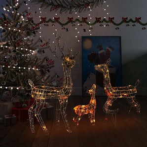 Decorațiune de Crăciun familie reni 300 LED-uri colorat acril