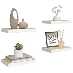 Rafturi perete suspendate 4 buc. alb/stejar 40x23,5x3,8 cm MDF