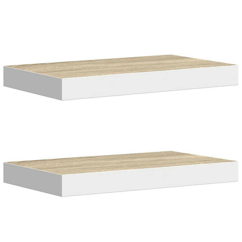 Rafturi perete suspendate 2 buc. alb/stejar 50x23,5x3,8cm MDF