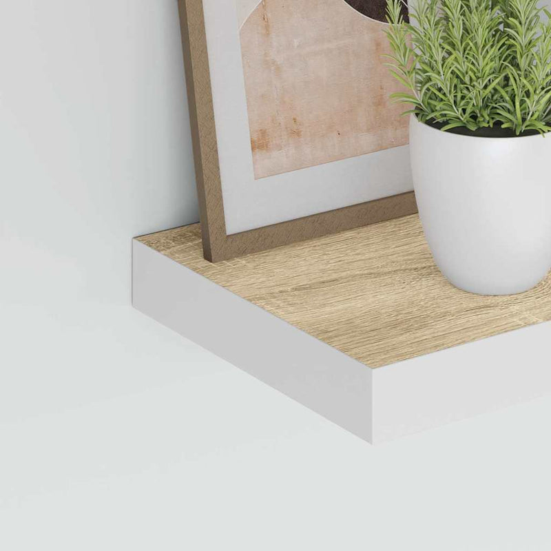 Rafturi perete suspendate 2 buc. alb/stejar 50x23,5x3,8cm MDF