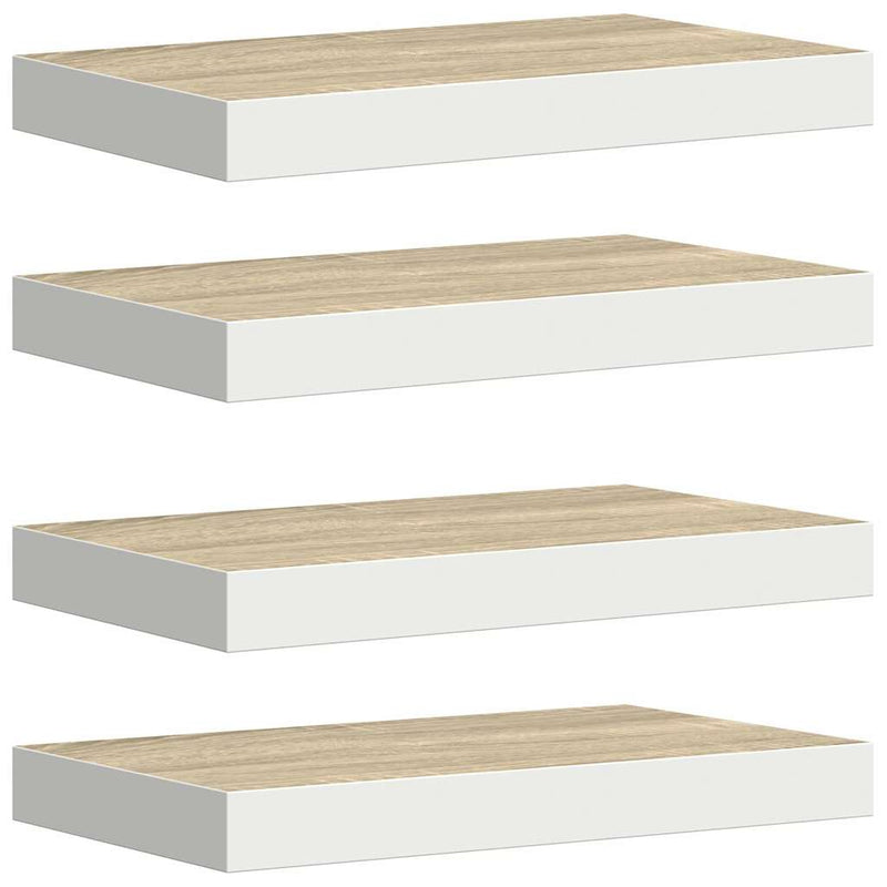 Rafturi perete suspendate 4 buc. alb/stejar 50x23,5x3,8cm MDF