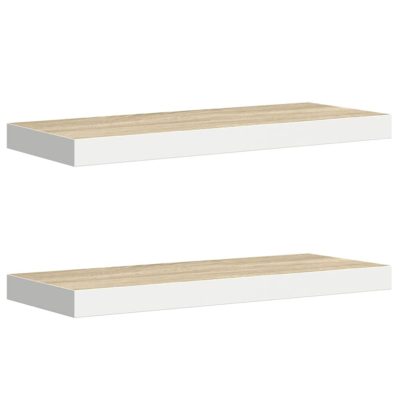 Rafturi perete suspendate 2 buc. alb/stejar 60x23,5x3,8 cm MDF