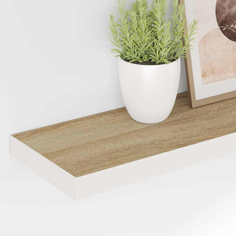 Raft de perete suspendat, alb și stejar, 80x23,5x3,8 cm, MDF