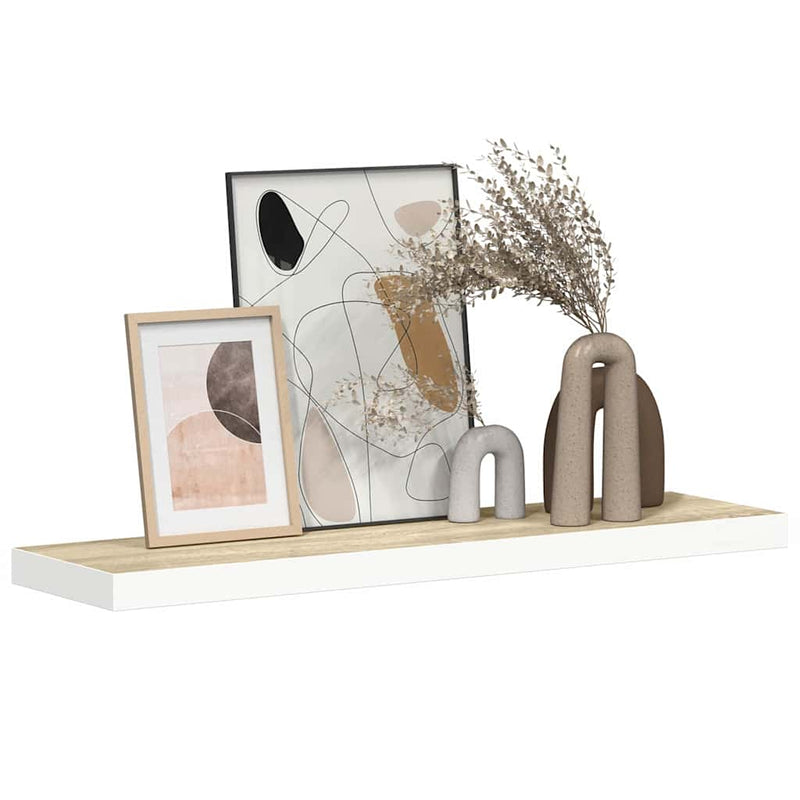 Raft de perete suspendat, alb și stejar, 80x23,5x3,8 cm, MDF