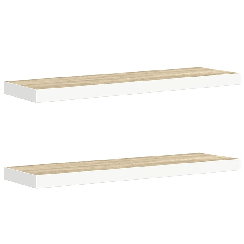 Rafturi perete suspendate 2 buc. stejar/alb 90x23,5x3,8 cm MDF