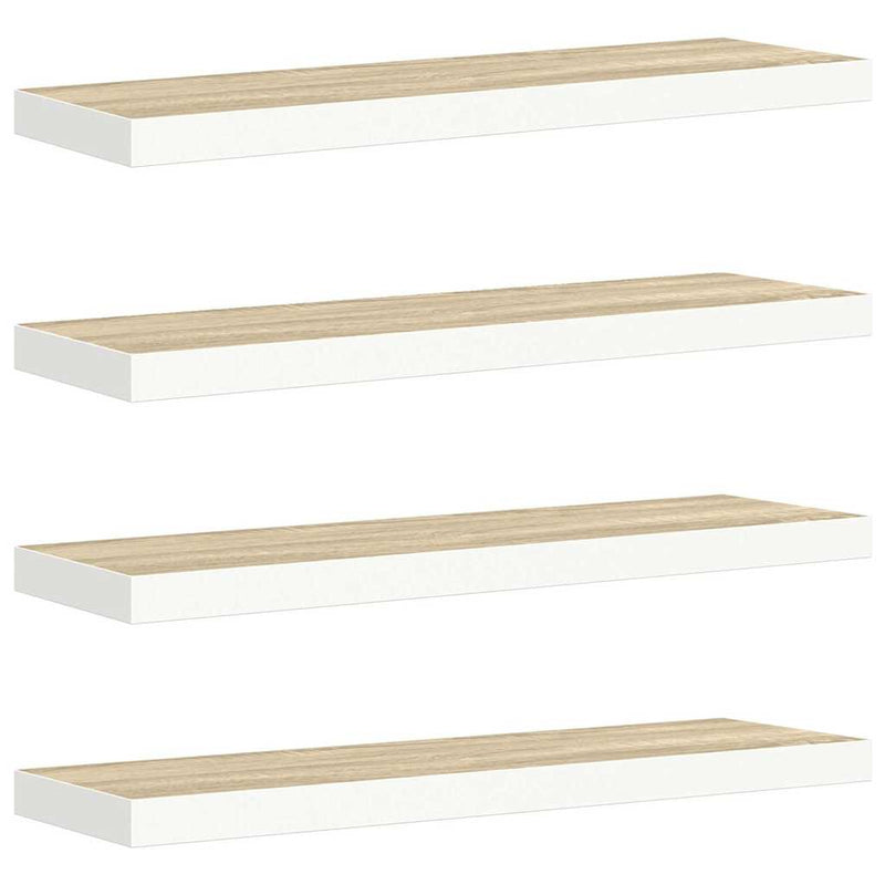 Rafturi perete suspendate 4 buc. stejar/alb 90x23,5x3,8 cm MDF