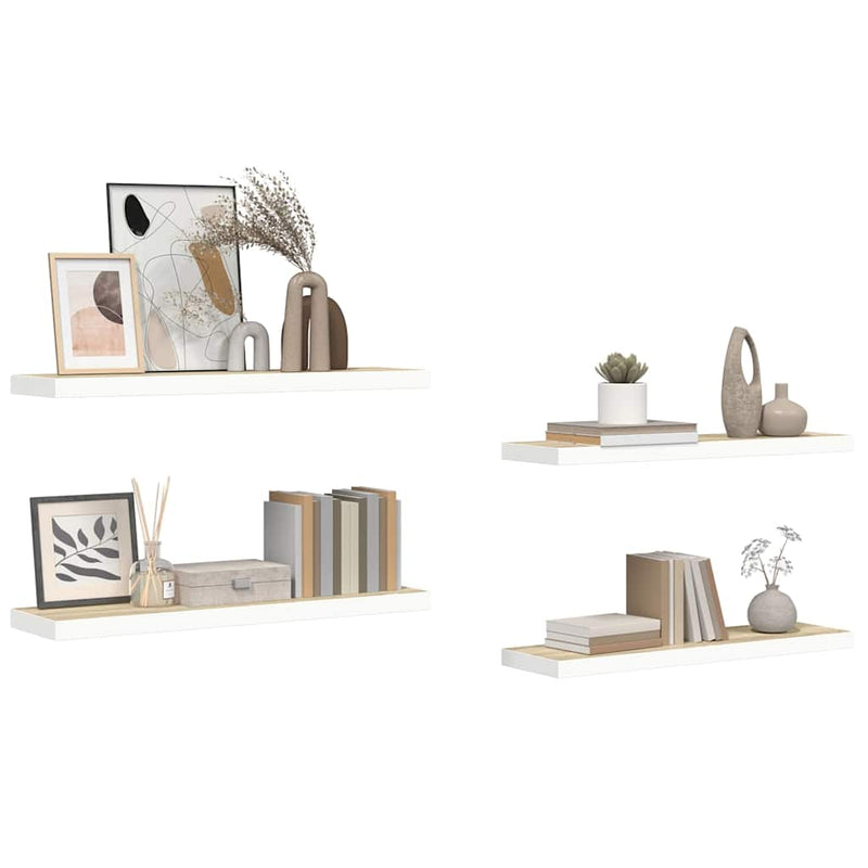 Rafturi perete suspendate 4 buc. stejar/alb 90x23,5x3,8 cm MDF